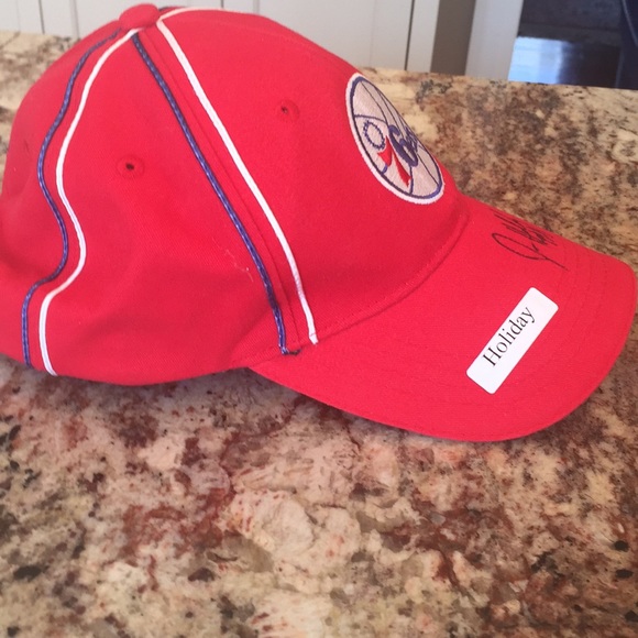 76ers red baseball cap signed by Holiday - Picture 3 of 5